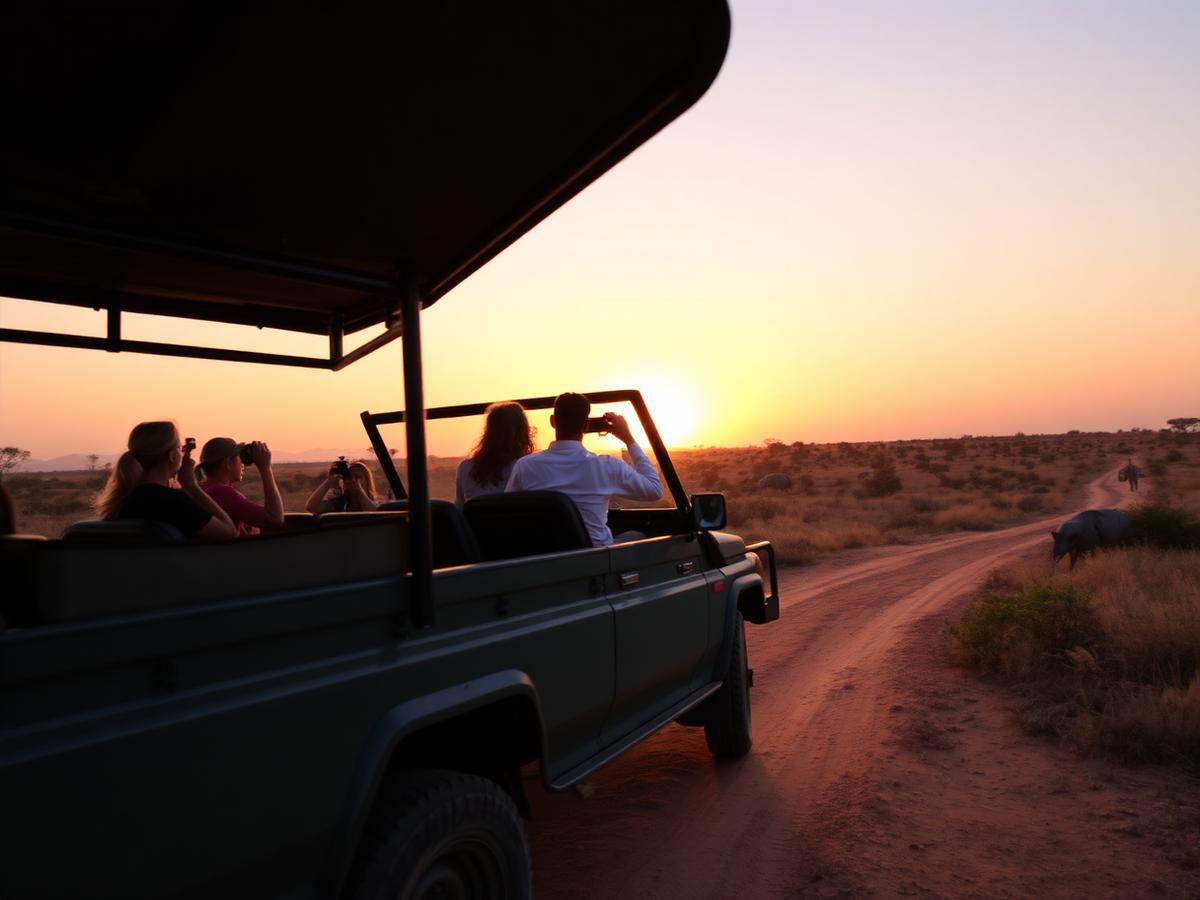 Guests photographing wildlife from a Marakai open-roof safari vehicle